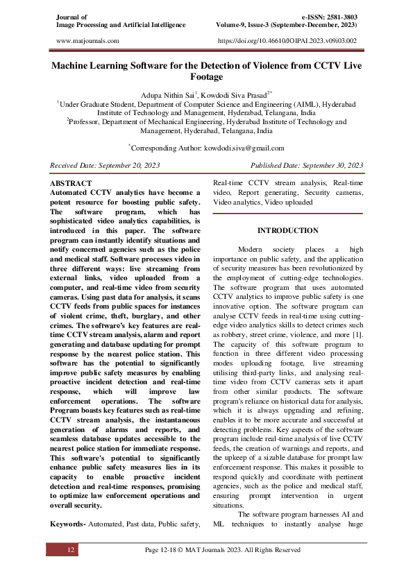 (PDF) Machine Learning Software for the Detection of Violence from CCTV ...