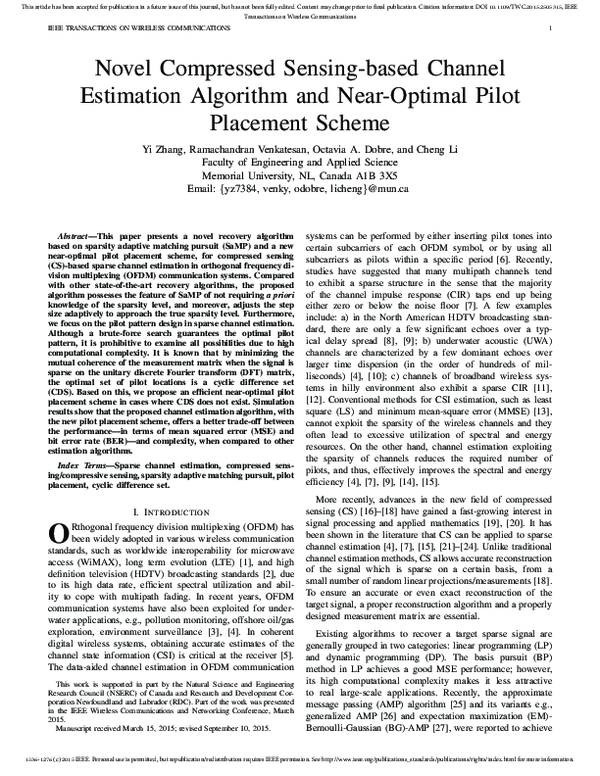 (PDF) Novel Compressed Sensing-Based Channel Estimation Algorithm and ...