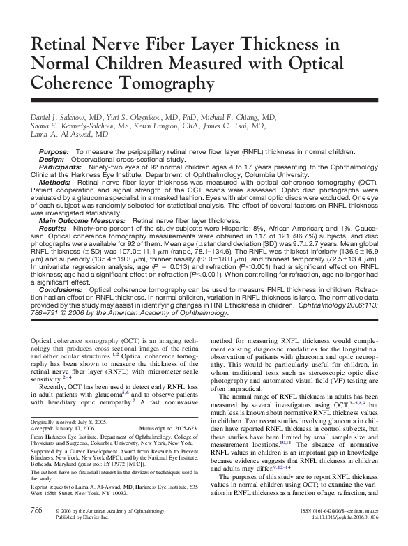 (PDF) Retinal Nerve Fiber Layer Thickness in Normal Children Measured ...