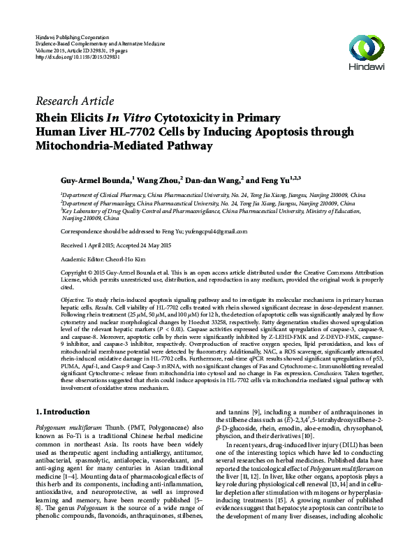 (PDF) Rhein Elicits In Vitro Cytotoxicity in Primary Human Liver HL ...