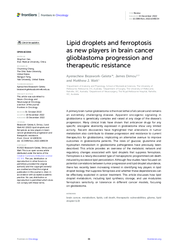 (PDF) Lipid droplets and ferroptosis as new players in brain cancer ...