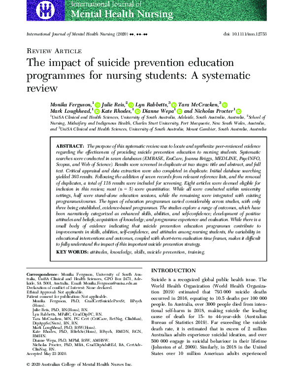 (PDF) The impact of suicide prevention education programmes for nursing ...