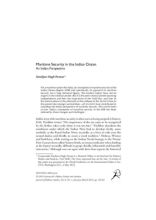 (PDF) Maritime Security in the Indian Ocean