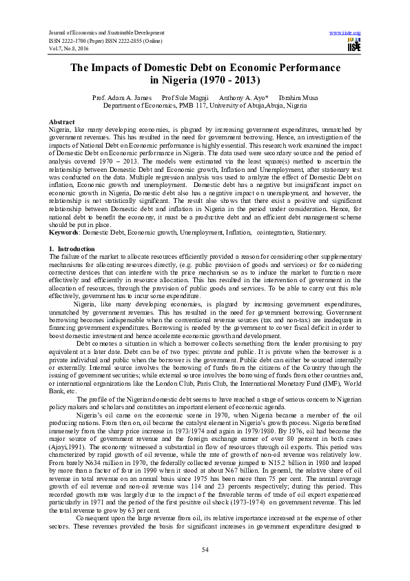 (PDF) The Impacts of Domestic Debt on Economic Performance in Nigeria ...