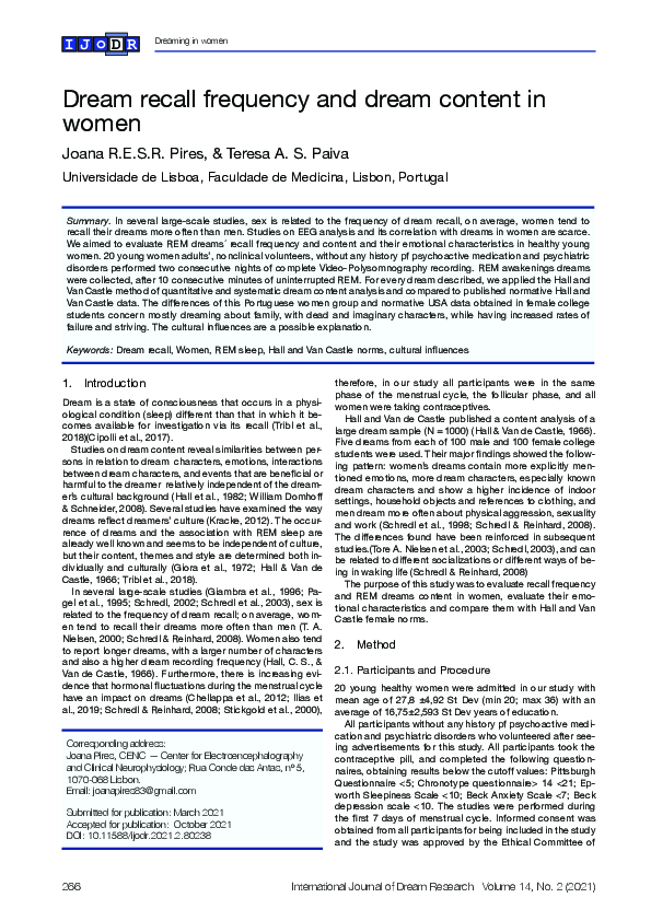 (PDF) Dream recall frequency and content in women