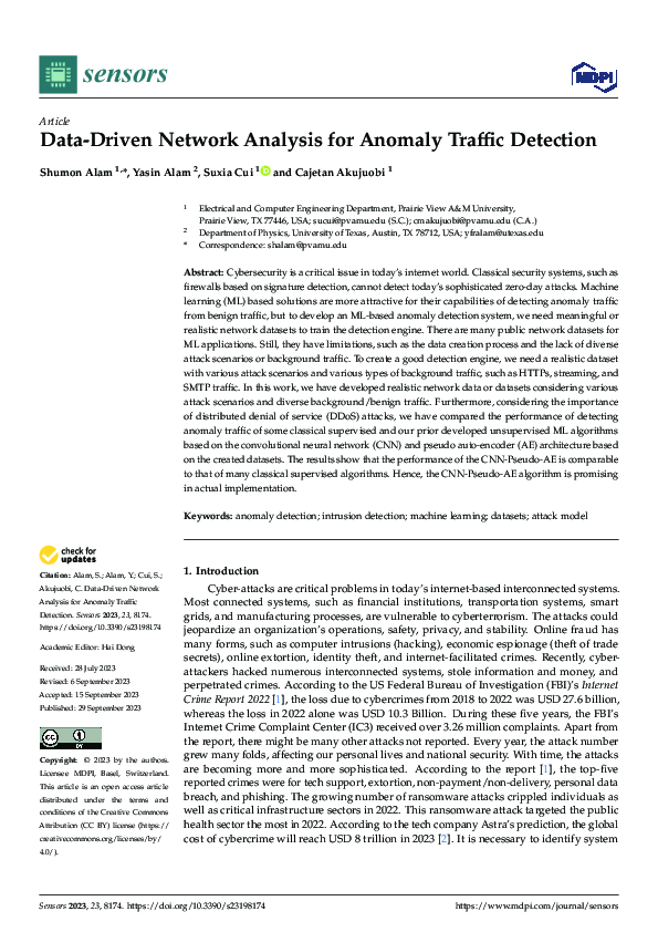 (PDF) Data-Driven Network Analysis for Anomaly Traffic Detection