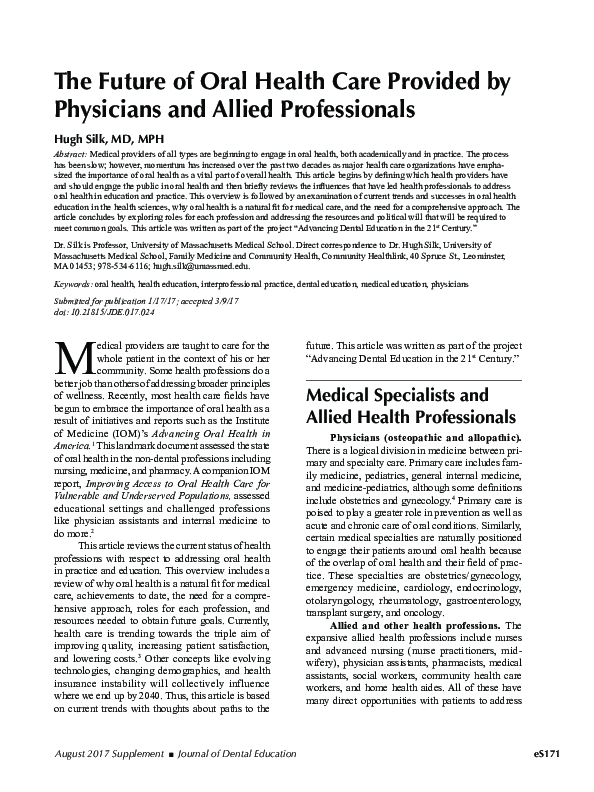 (PDF) The Future of Oral Health Care Provided by Physicians and Allied ...