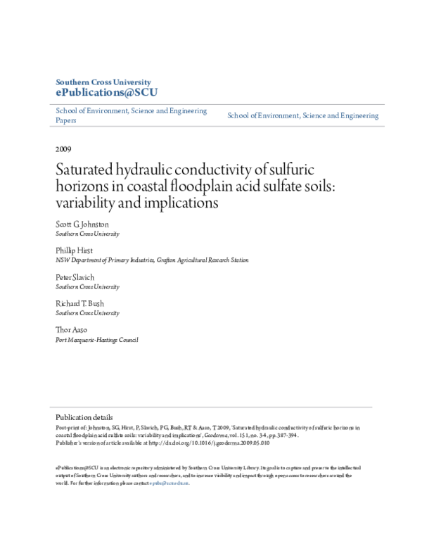 (PDF) Saturated hydraulic conductivity of sulfuric horizons in coastal ...