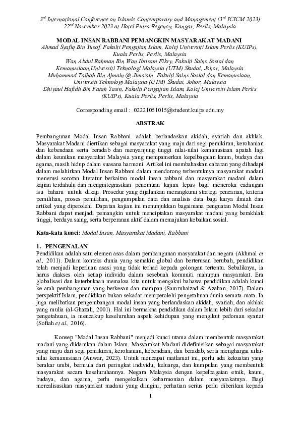 (DOC) MODAL INSAN RABBANI PEMANGKIN MASYARAKAT MADANI