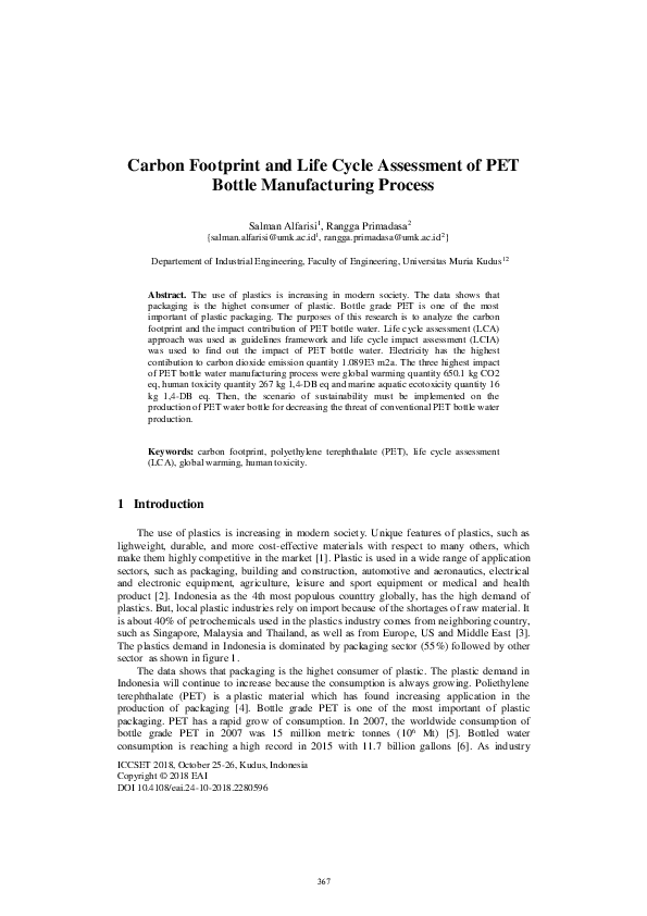 (PDF) Carbon Footprint and Life Cycle Assessment of PET Bottle ...