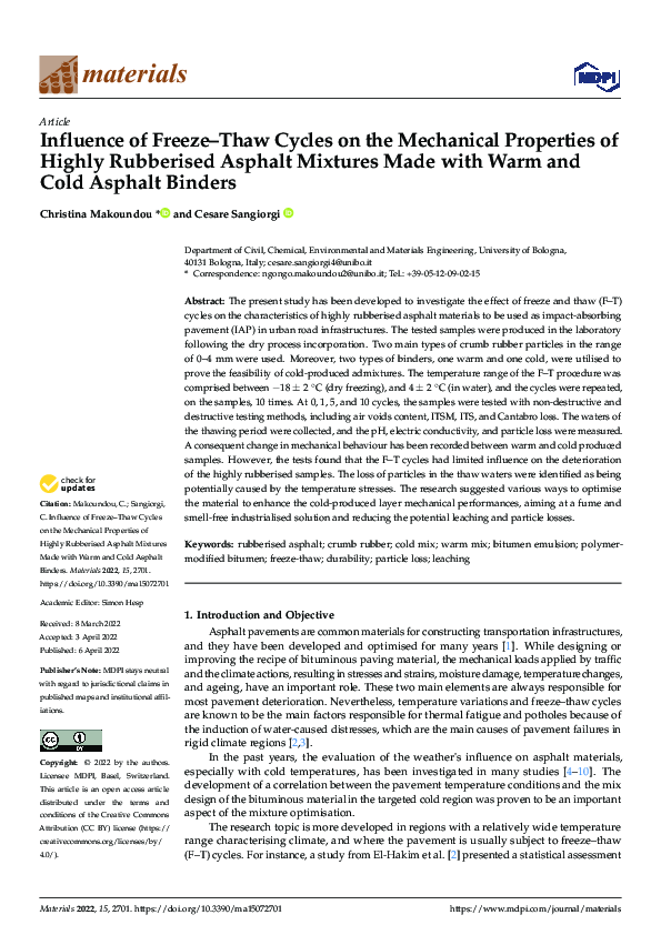 (PDF) Influence of Freeze–Thaw Cycles on the Mechanical Properties of ...