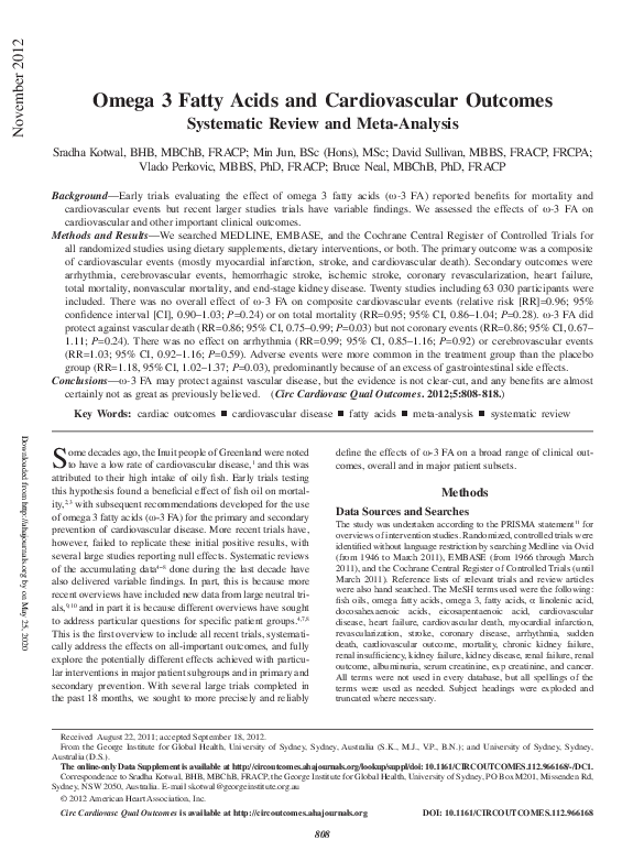(PDF) Omega 3 Fatty Acids and Cardiovascular Outcomes