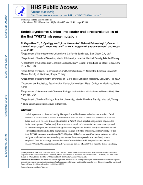 (PDF) Setleis syndrome: clinical, molecular and structural studies of ...
