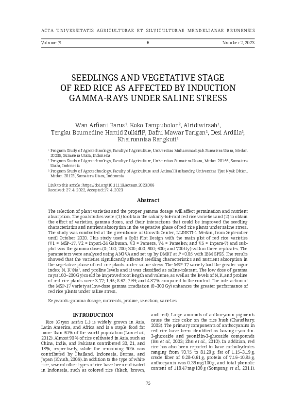 (PDF) Seedlings and Vegetative Stage of Red Rice as Affected by ...