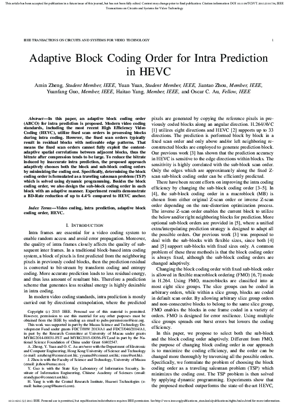 (PDF) Adaptive Block Coding Order for Intra Prediction in HEVC