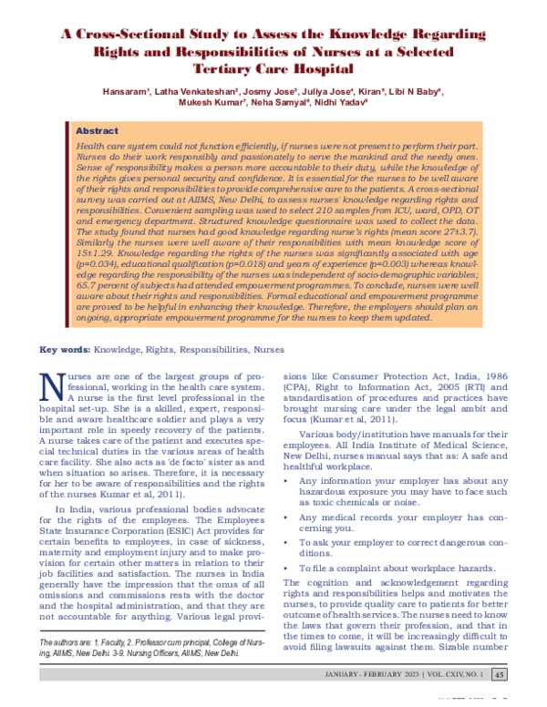 (PDF) A Cross-Sectional Study to Assess the Knowledge Regarding Rights ...