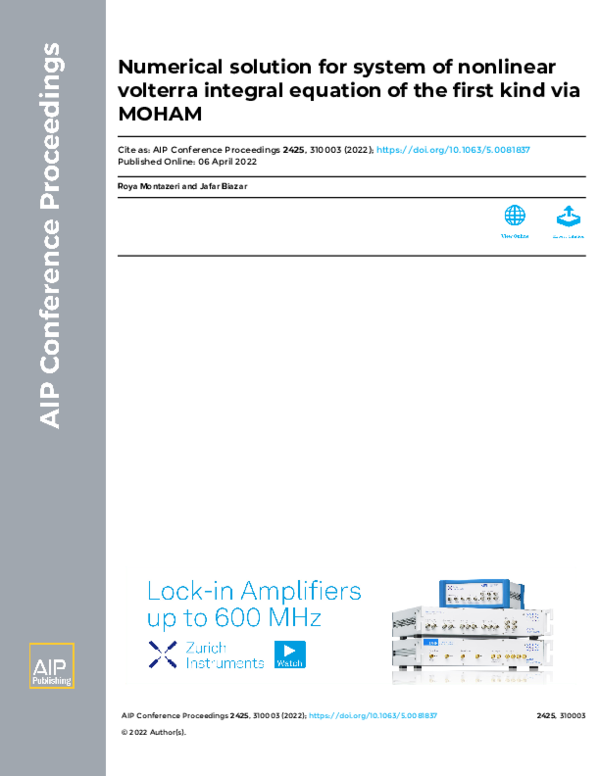 (PDF) Numerical solution for system of nonlinear volterra integral ...