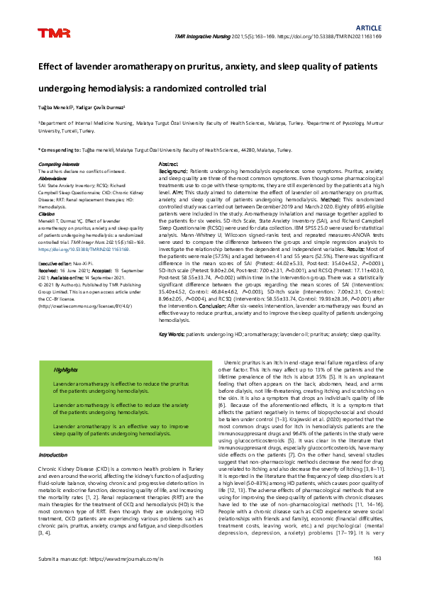 (PDF) Effect of lavender aromatherapy on pruritus, anxiety, and sleep ...