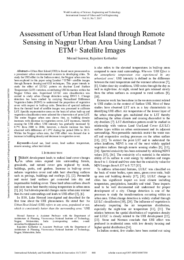 (PDF) Assessment of Urban Heat Island through Remote Sensing in Nagpur ...