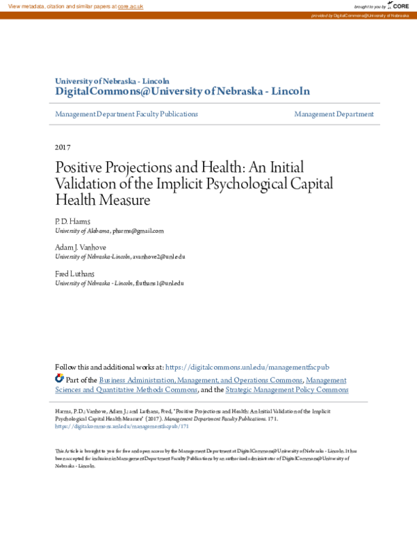 (PDF) Positive Projections and Health: An Initial Validation of the ...