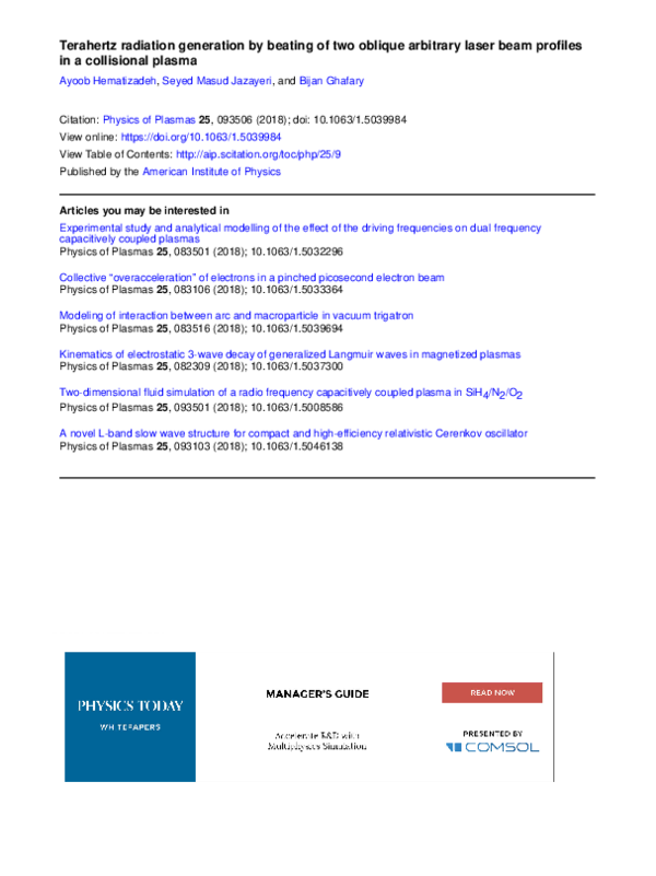 (PDF) Terahertz radiation generation by beating of two spatial-Gaussian ...
