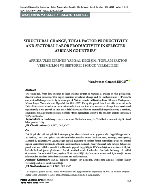 (PDF) Structural Change, Total Factor Productivity and Sectoral Labor ...