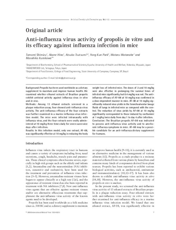 (PDF) Anti-influenza virus activity of propolis in vitro and its ...