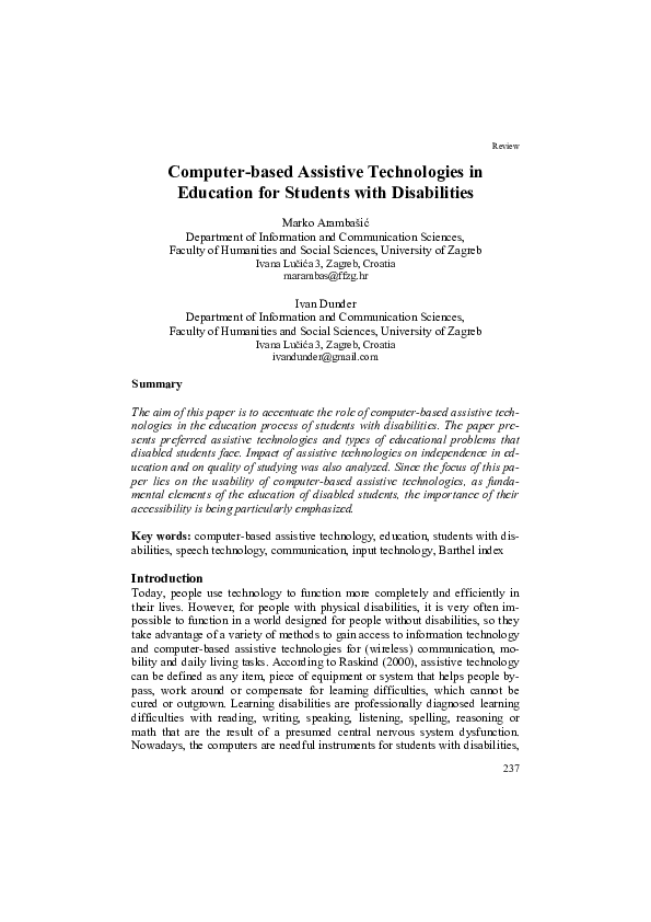 (PDF) Computer-based Assistive Technologies in Education for Students ...