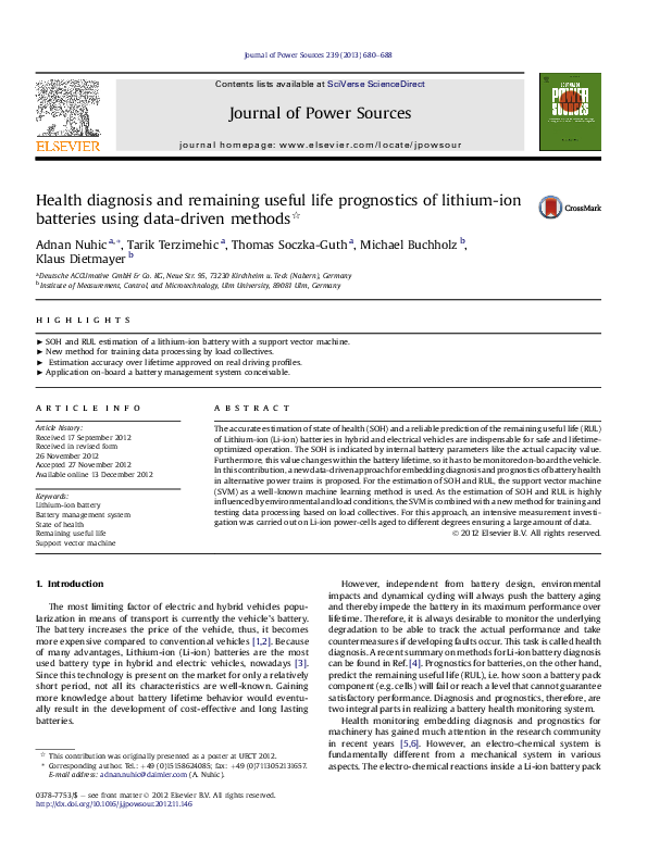 (PDF) Health diagnosis and remaining useful life prognostics of lithium ...