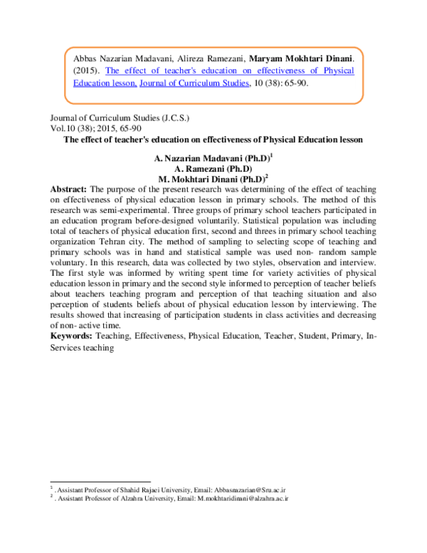 (PDF) The effect of teacher's education on effectiveness of Physical ...