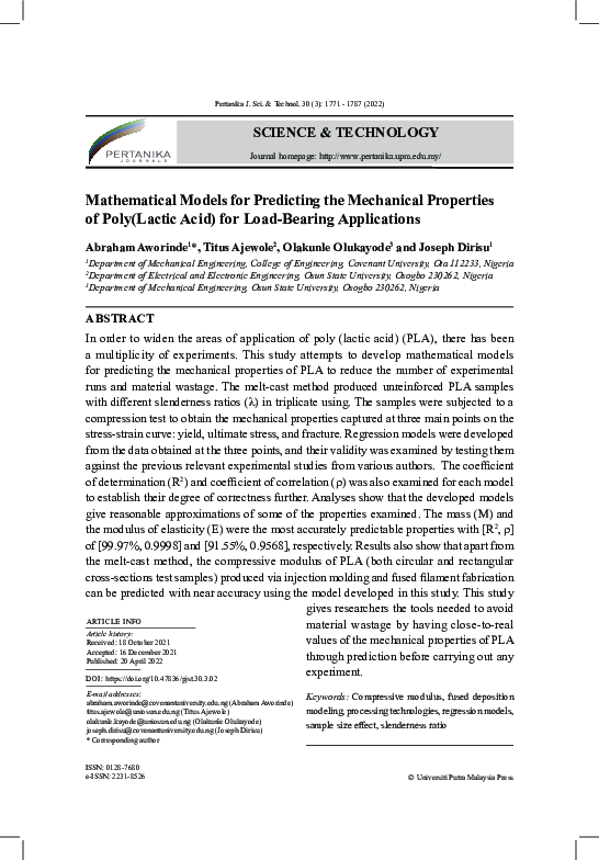 (PDF) Mathematical Models for Predicting the Mechanical Properties of ...