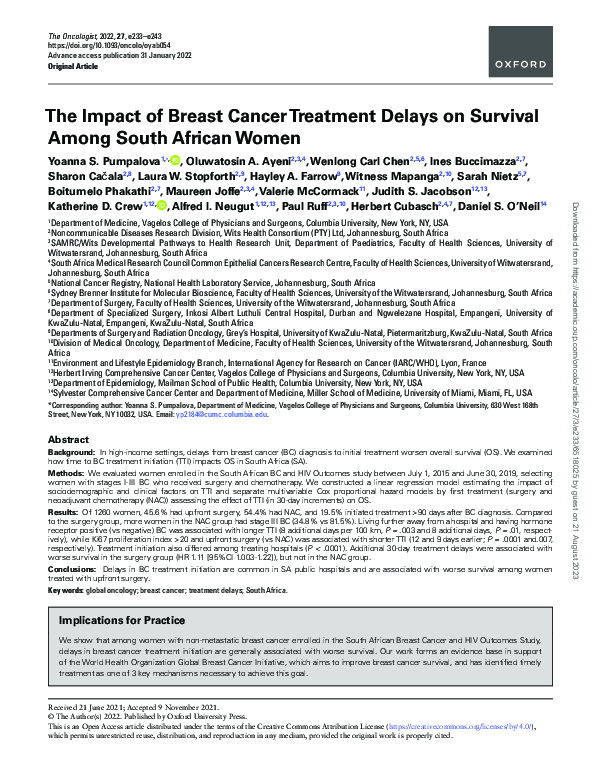 (PDF) The Impact of Breast Cancer Treatment Delays on Survival Among ...