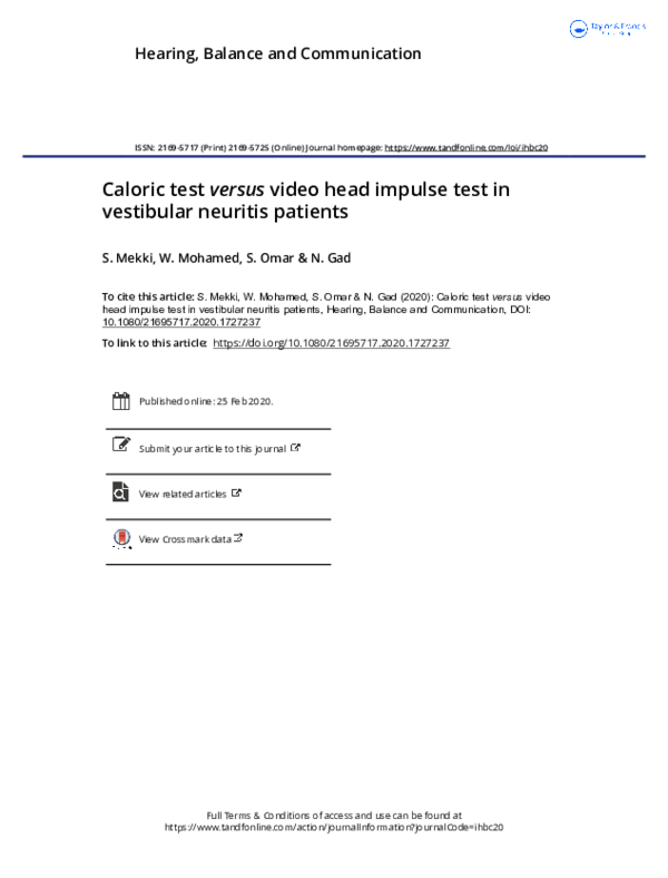 (PDF) Caloric test versus video head impulse test in vestibular ...