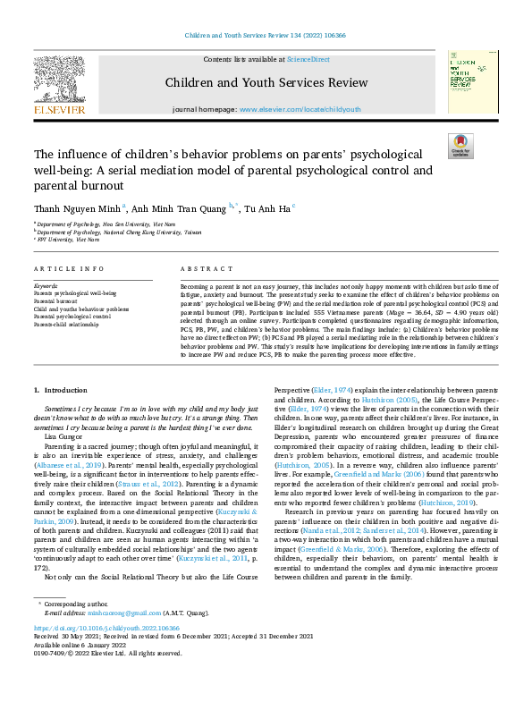(PDF) The influence of children's behavior problems on parents ...