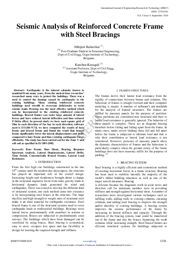 (PDF) Seismic Analysis of Reinforced Concrete Frame with Steel Bracings