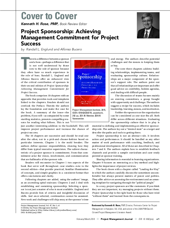 (PDF) Project Sponsorship: Achieving Management Commitment for Project ...