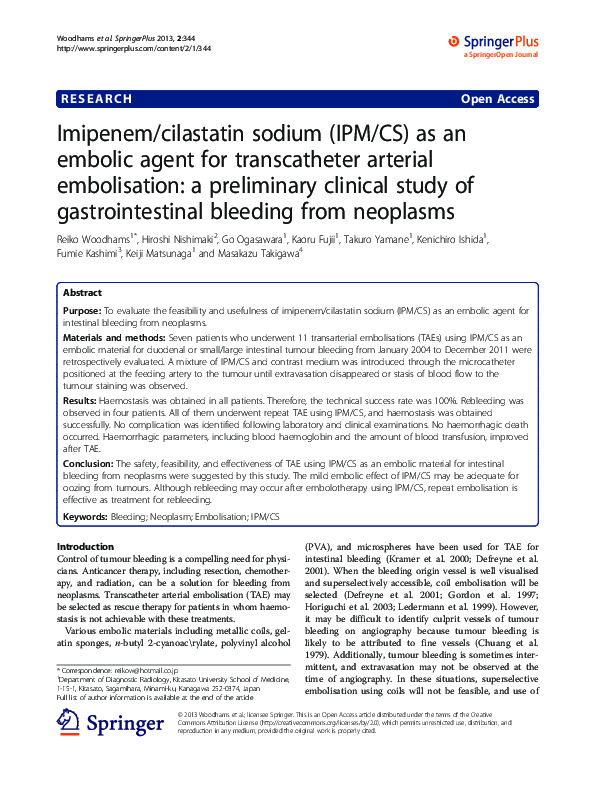 (PDF) Imipenem/cilastatin sodium (IPM/CS) as an embolic agent for ...
