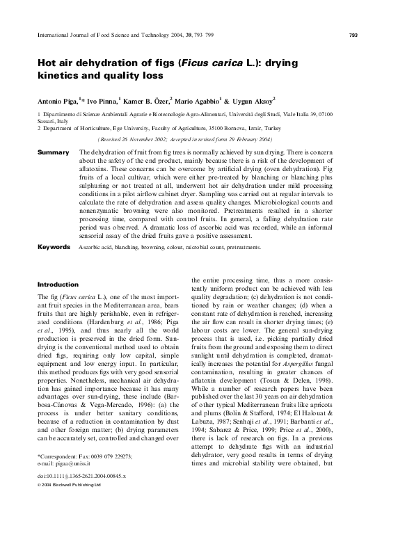 (PDF) Hot air dehydration of figs (Ficus carica L.): drying kinetics ...