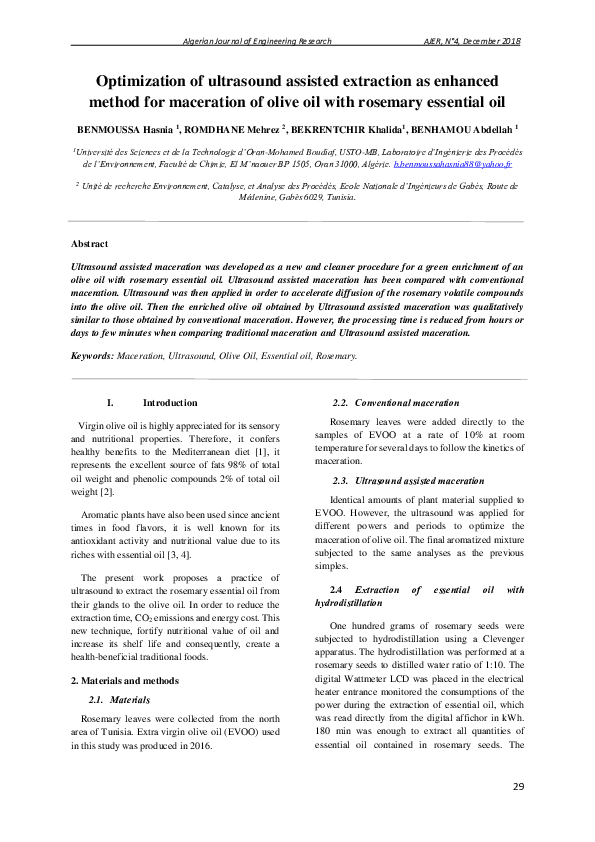 (PDF) Optimization of ultrasound assisted extraction as enhanced method ...