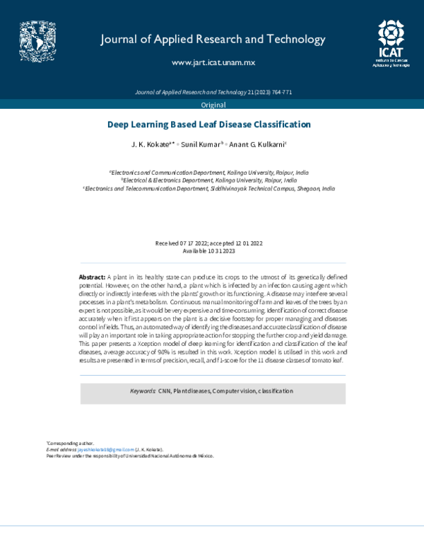 (PDF) Deep Learning Based Leaf Disease Classification