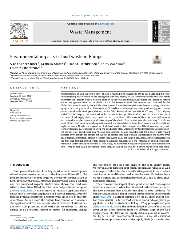 (PDF) Environmental impacts of food waste in Europe