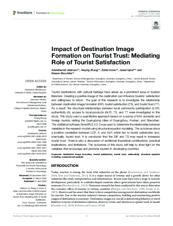 (PDF) Impact of Destination Image Formation on Tourist Trust: Mediating ...