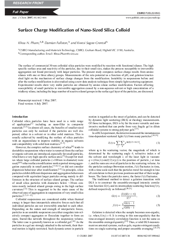 (PDF) Surface Charge Modification of Nano-Sized Silica Colloid