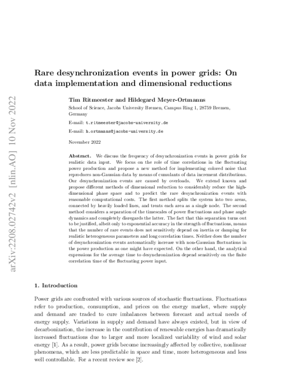 (PDF) Rare desynchronization events in power grids: On data ...