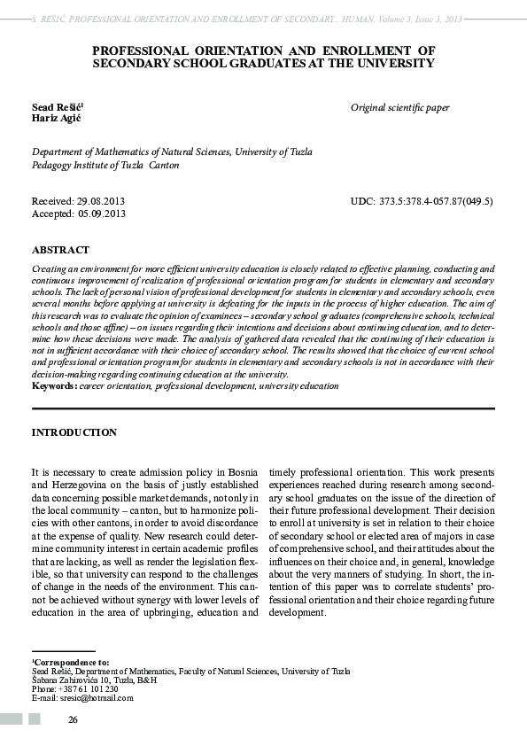 (PDF) Professional Orientation and Enrollment of Secondary School ...