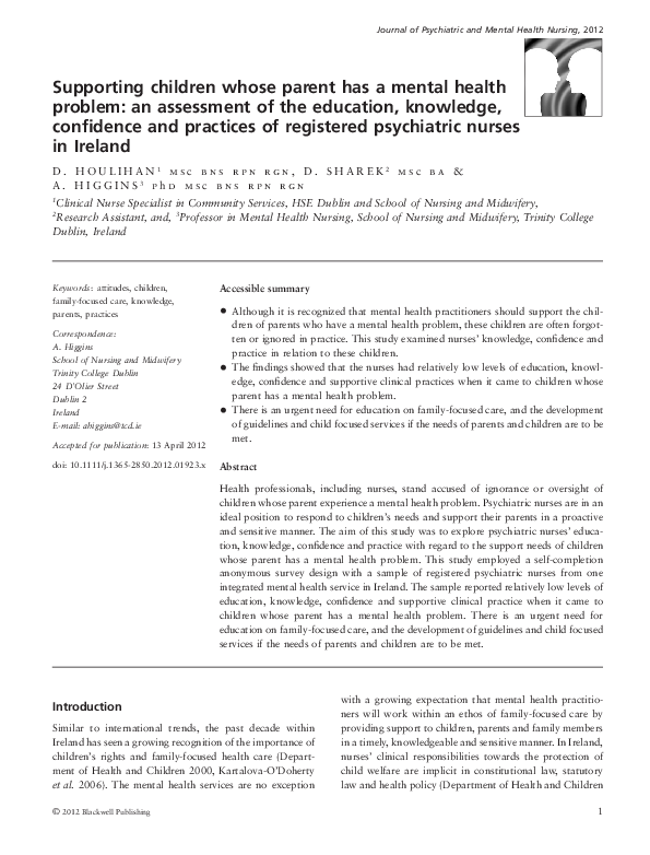 (PDF) Supporting children whose parent has a mental health problem: an ...