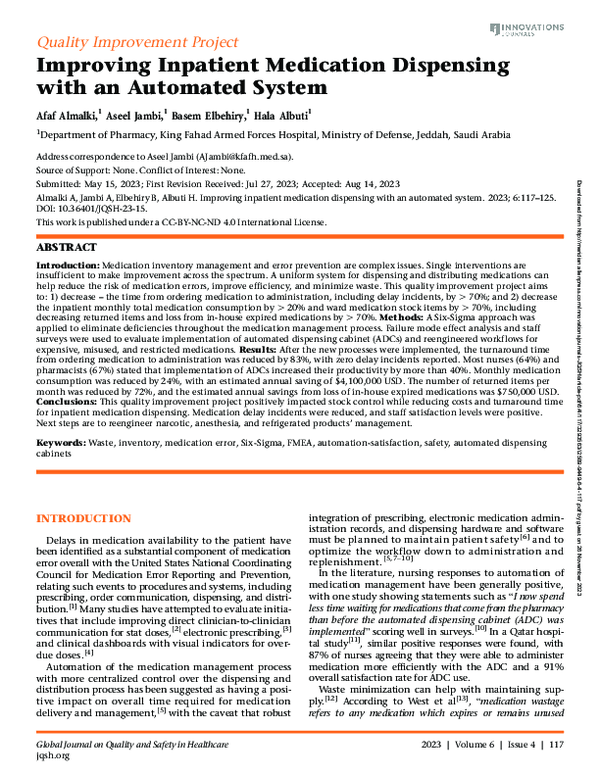 (PDF) Improving Inpatient Medication Dispensing with an Automated System
