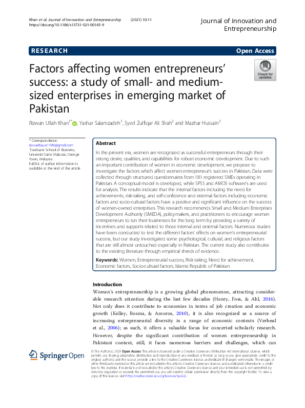 (PDF) Factors affecting women entrepreneurs’ success: a study of small ...