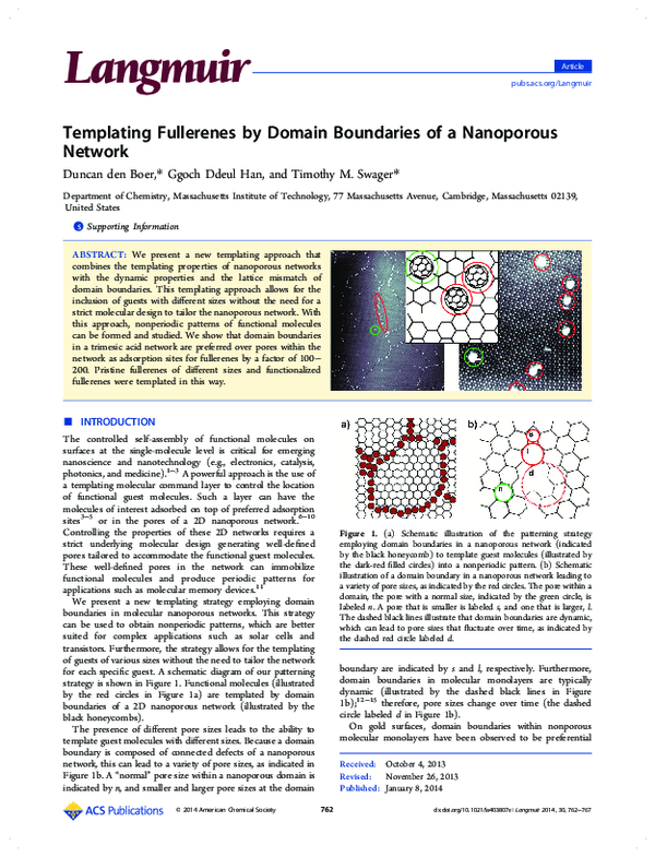 (PDF) Templating Fullerenes by Domain Boundaries of a Nanoporous Network