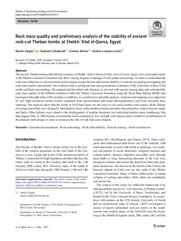 (PDF) Rock mass quality and preliminary analysis of the stability of ...